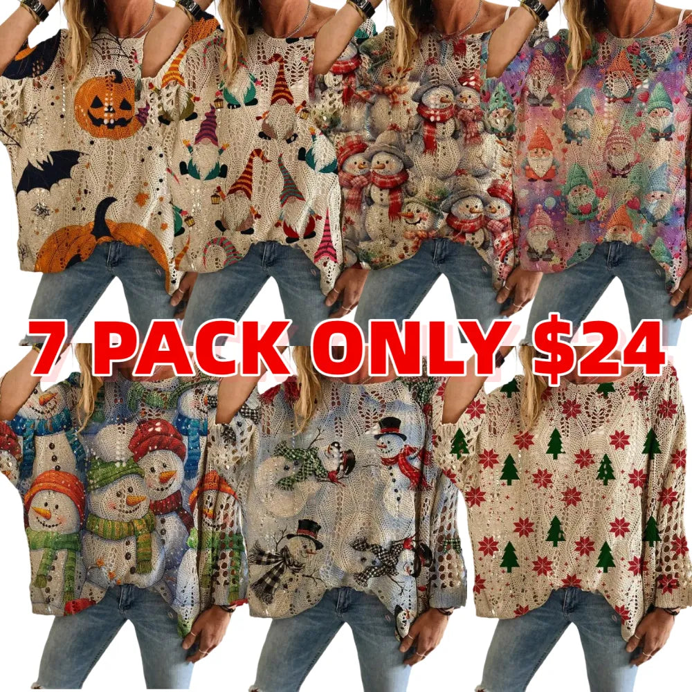 Women's Halloween Pumpkin Print Long Sleeve Knit Top