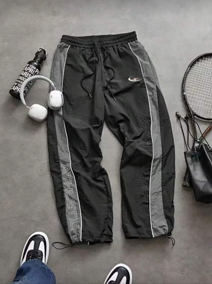 Men's Casual Sporty Long Pants, Loose Fit Drawstring Cuff