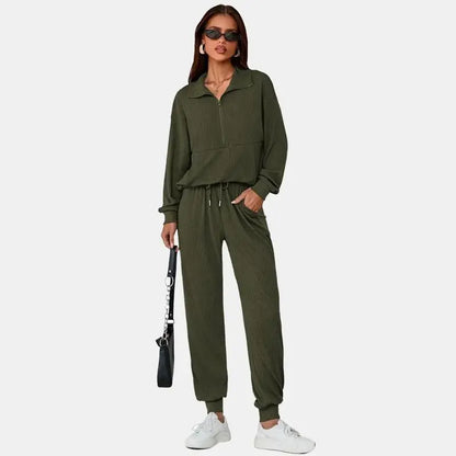 Women's 2-Piece Sweatpants Set Long Sleeve Half Zip Pullover Sweatshirt & Joggers Pants