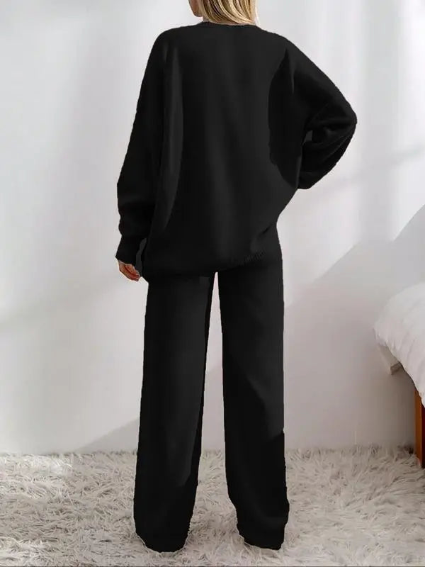 Women’s Knit Cardigan & Wide-Leg Pants Set