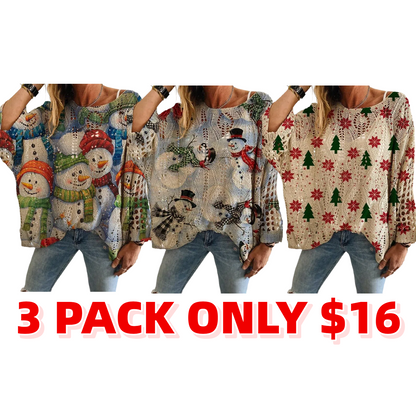 Women's Halloween Pumpkin Print Long Sleeve Knit Top