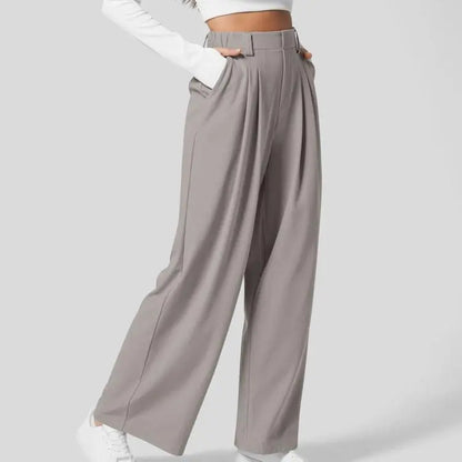High Waisted Plicated Side Pocket Wide Waffle Work Pants