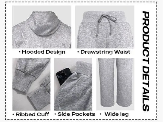 Hooded Long Sleeve Sweatshirt and Casual Wide Leg Sweatpants Set