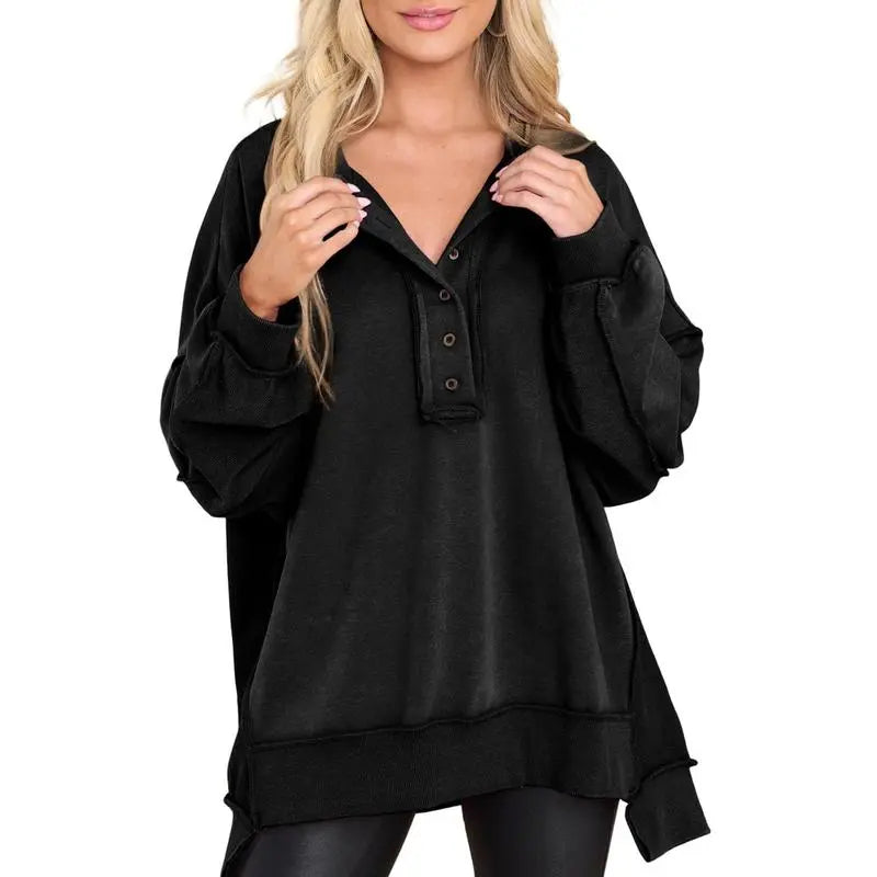 Women's Oversized Button Henley Sweatshirts