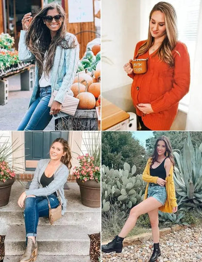Women's Fall Casual Long Sleeve Button Down Open Front Cable Knit Cardigan