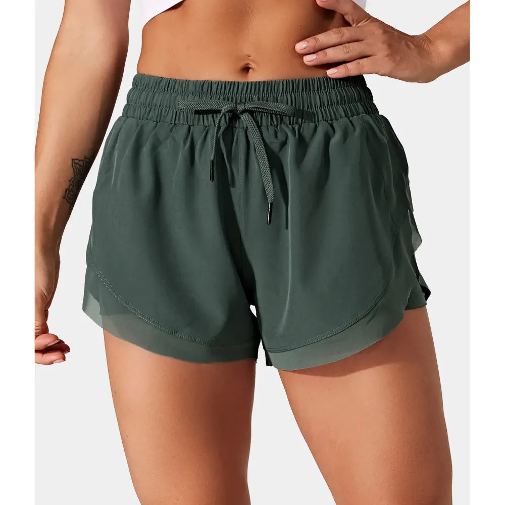 Drawstring Contrast Flowy Mesh Dolphin 2-in-1 Shorts