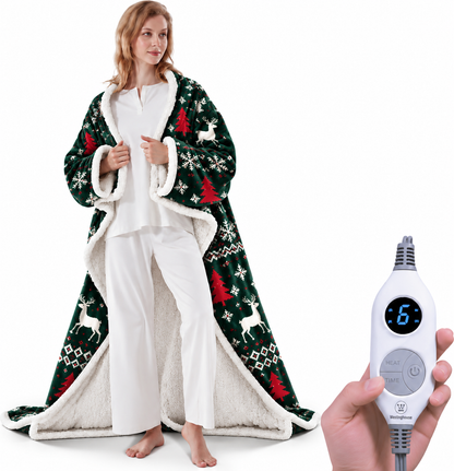 Christmas Limited Edition🔥Wearable Heated Blanket with Foot Pocket Sherpa🔥Overheat Protection & Auto Shut-Off