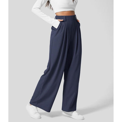High Waisted Plicated Side Pocket Wide Waffle Work Pants