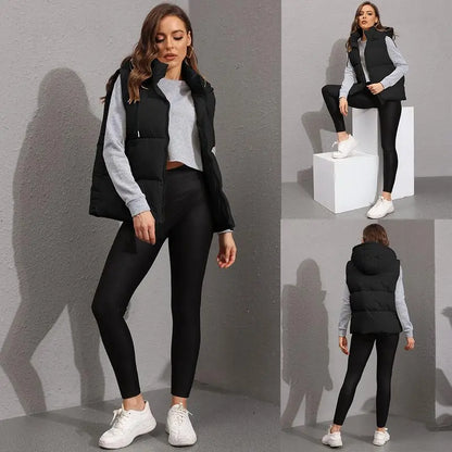 Women's Sleeveless Quilted Winter Warm Hooded