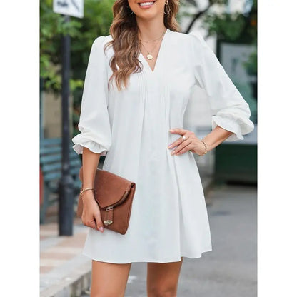 Womens Casual Dress A-Line Ruffle Sleeve V Neck Midi Dress