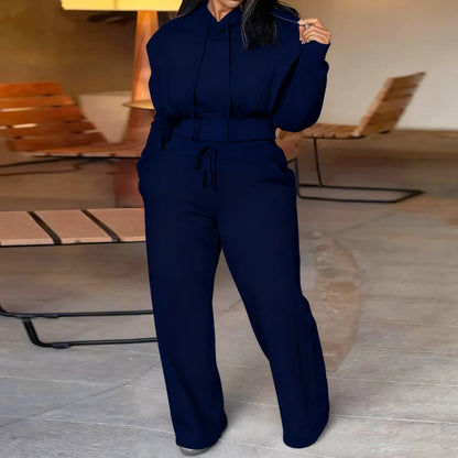Hooded Long Sleeve Sweatshirt and Casual Wide Leg Sweatpants Set