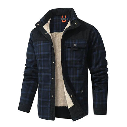 Men's Corduroy Plaid Sherpa Lined Flannel Shirt Jacket Fleece Coat