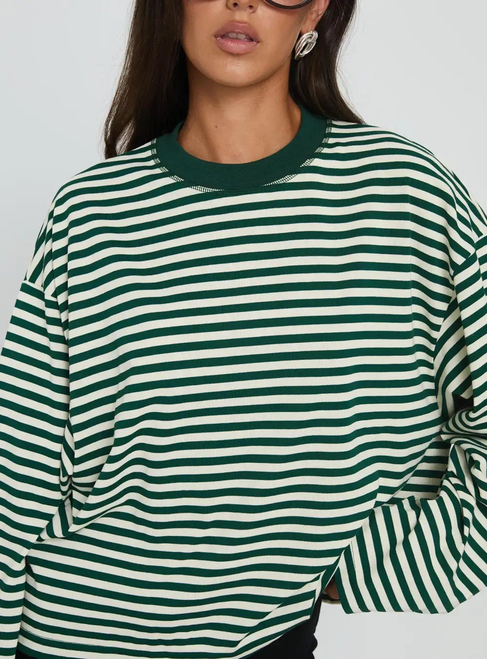Women Long Sleeve Crew Neck Loose Striped T Shirt