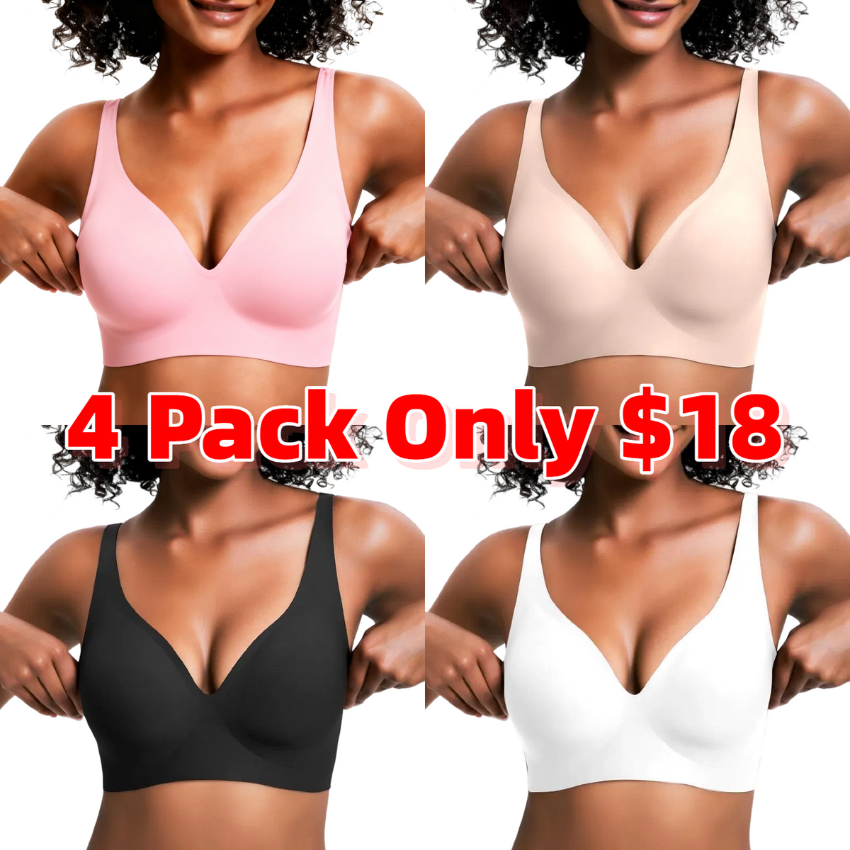 Womens Comfortable Wireless Bras Push Up Bralettes Seamless Tshirts Bras Deep V Everyday Bras