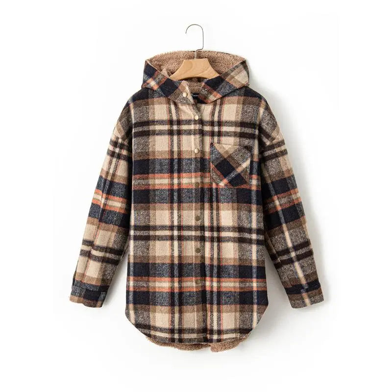 Women's Flannel Hooded Plaid 2025 Shacket