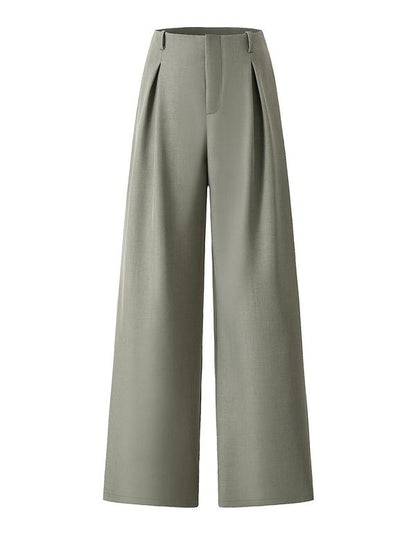 Women's Solid Color Plicated Pocket Wide Leg Pants
