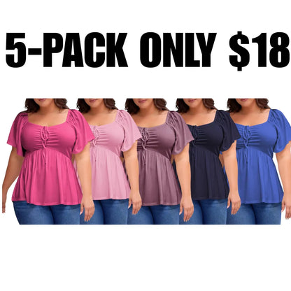 Women's Large-Sized Heart-Shaped Collar Short-Sleeved Ruffled Blouse