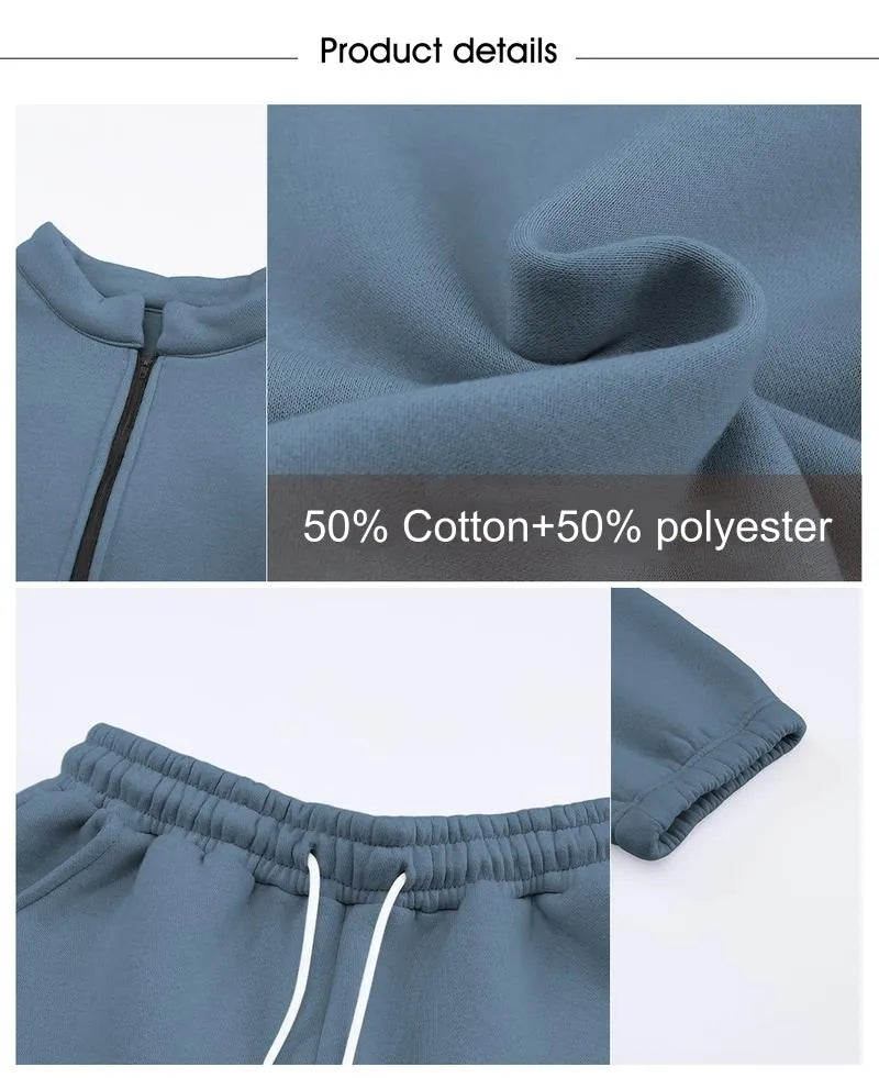 Women 2 Piece Outfits Sweatsuit Oversized Half Zip Pullover Long Sleeve Sweatshirt Jogger Pants Set with Pockets Outdoorfun