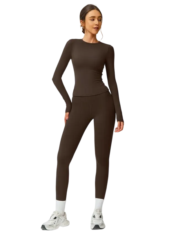 Women’s Two-Piece Patchwork Yoga Set – High Elastic Slim Fit Long Sleeve Top & Tight Pants