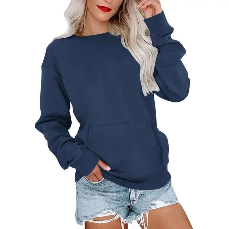 Womens Casual Long Sleeve Hoodless Crewneck Hoodie