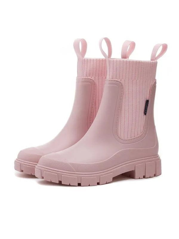 Women's Solid Color Waterproof Rain Boots