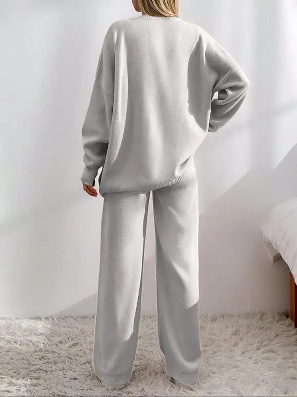 Women’s Knit Cardigan & Wide-Leg Pants Set