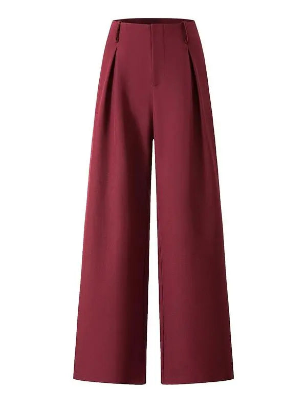 Women's Solid Color Plicated Pocket Wide Leg Pants