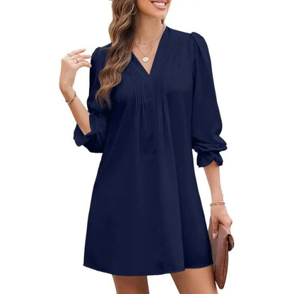 Womens Casual Dress A-Line Ruffle Sleeve V Neck Midi Dress