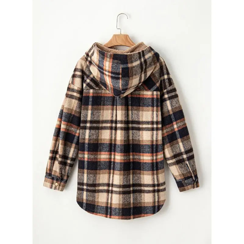 Women's Flannel Hooded Plaid 2025 Shacket