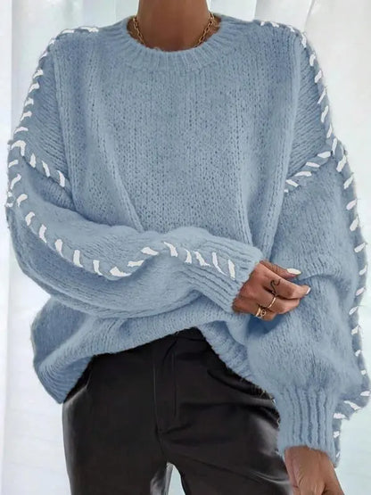 Women's Contrast Binding Drop Shoulder Sweater