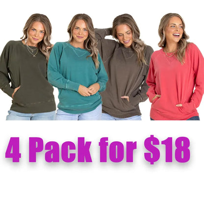 Pigment Dyed Crewneck Sweatshirts With Pockets