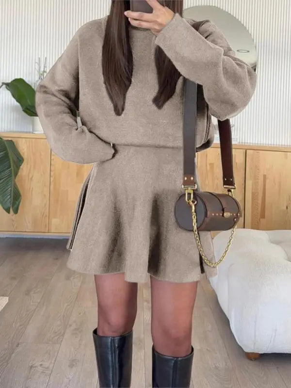 Women's Casual Half-High Neck Long Sleeve Knit Dress