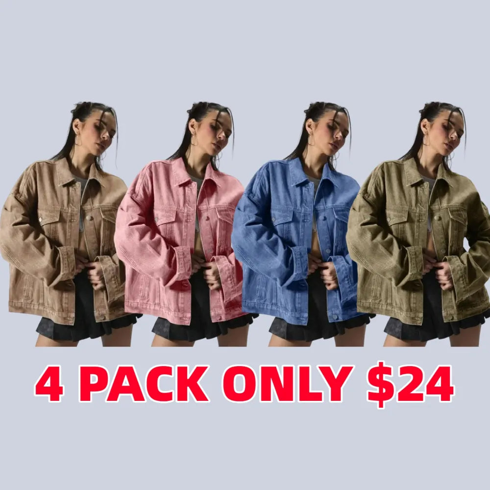 Women's Plain Button Front Drop Shoulder Denim Coat